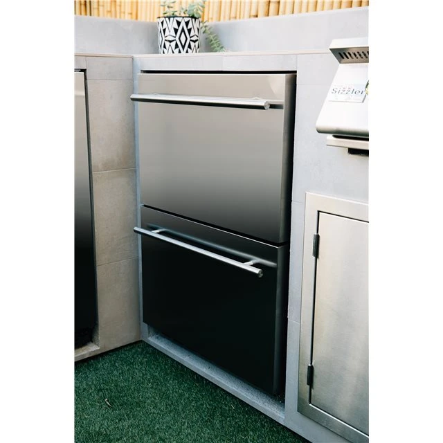 TrueFlame 24-Inch 5.3 Cu. Ft. Deluxe Outdoor Rated 2-Drawer Refrigerator (AMD-RFR-24D-R-A) TrueFlame 24-Inch 5.3 Cu. Ft. Deluxe Outdoor Rated 2-Drawer Refrigerator (AMD-RFR-24D-R-A) -Elite Patio Direct Shop 125 tf rfr 24dr2 5