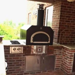 Chicago Brick Oven 750 Countertop Hybrid Gas & Wood Fired Pizza Oven With Skirt -Elite Patio Direct Shop CBO 750 Hybrid lifestyle