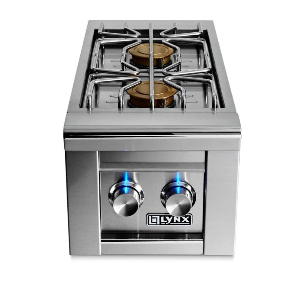 Lynx Professional Built-In Double Side Burners - LSB2-2-LP/NG Lynx Professional Built-In Double Side Burners - LSB2-2-LP/NG -Elite Patio Direct Shop LSB2 2 lid open lights on