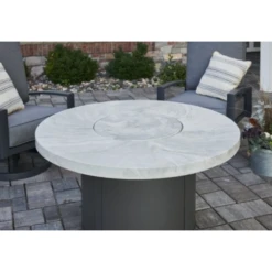 The Outdoor Greatroom Company White Onyx Beacon Round Gas Fire Pit Table (BC-20-WO) -Elite Patio Direct Shop TheOutdoorGreatroomCompanyWhiteOnyxBeaconRoundGasFirePitTable BC 20 WO