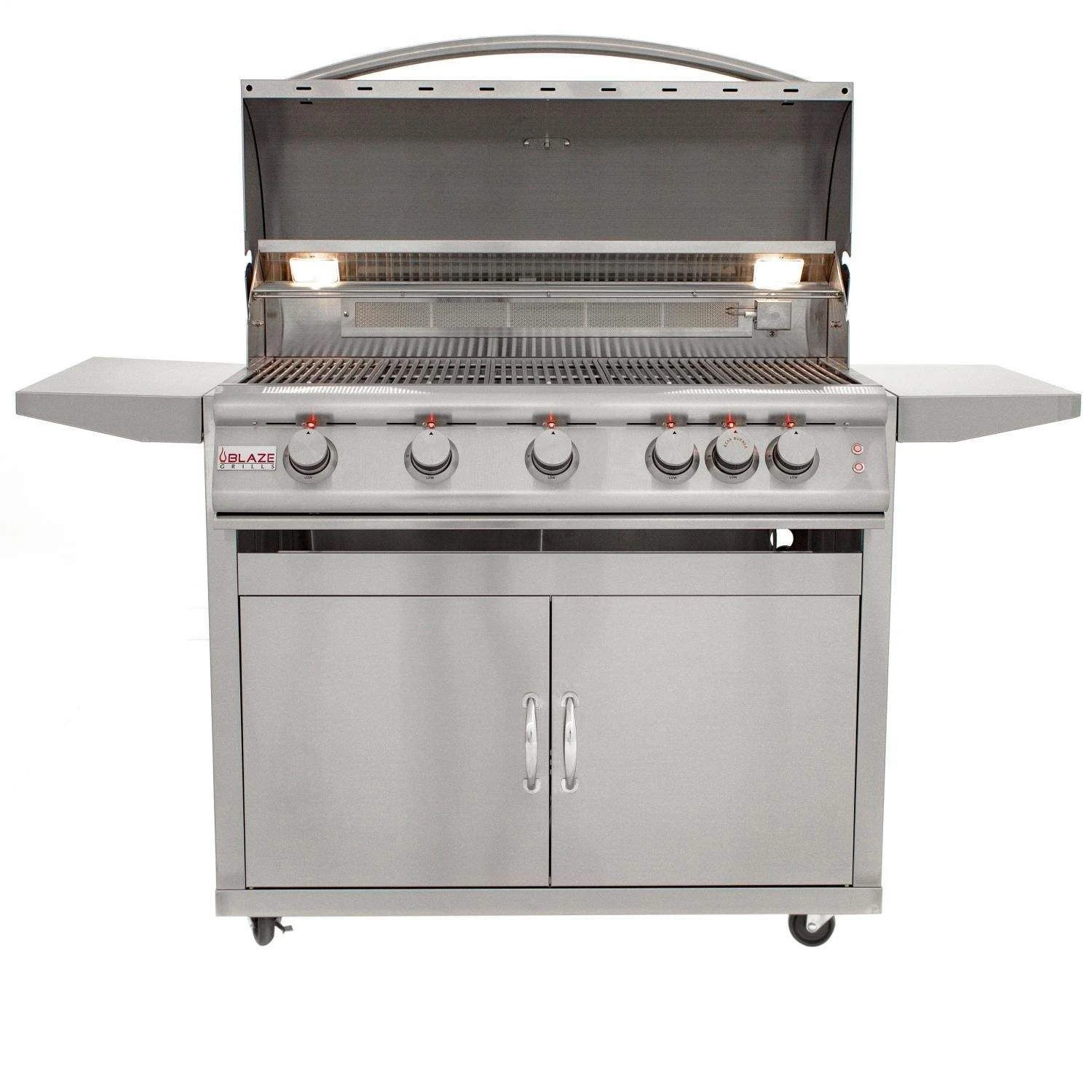 Blaze Premium LTE 40-Inch 5-Burner Freestanding Gas Grill with Rear Infrared Burner (BLZ-5LTE2-LP + CART) Blaze Premium LTE 40-Inch 5-Burner Freestanding Gas Grill With Rear Infrared Burner (BLZ-5LTE2-LP + CART) -Elite Patio Direct Shop blazepremiumlte40inchfreestandinggrillopen