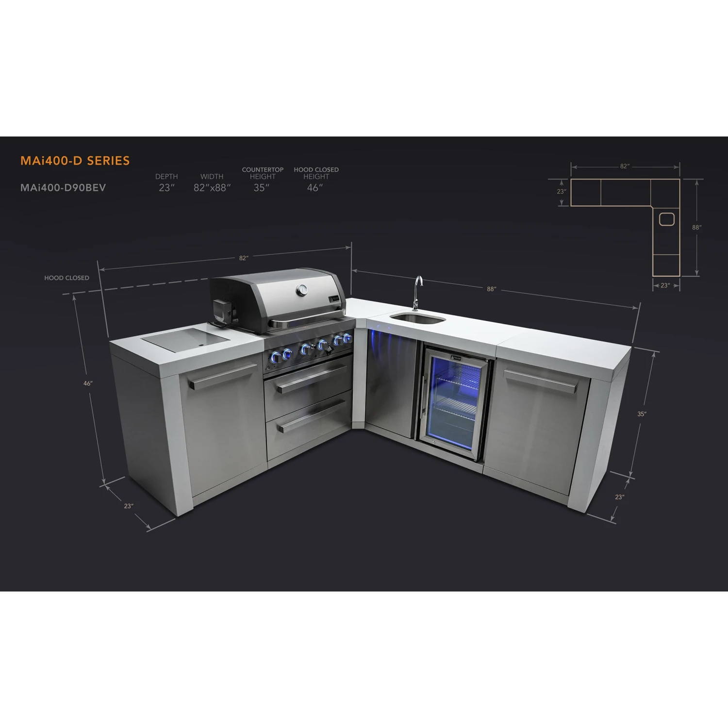 Mont Alpi 400 Deluxe BBQ Grill Island with 90 Degree Corner & Beverage Center - MAi400-D90BEV Mont Alpi 400 Deluxe BBQ Grill Island With 90 Degree Corner & Beverage Center - MAi400-D90BEV -Elite Patio Direct Shop mai400 d90bevdimensions