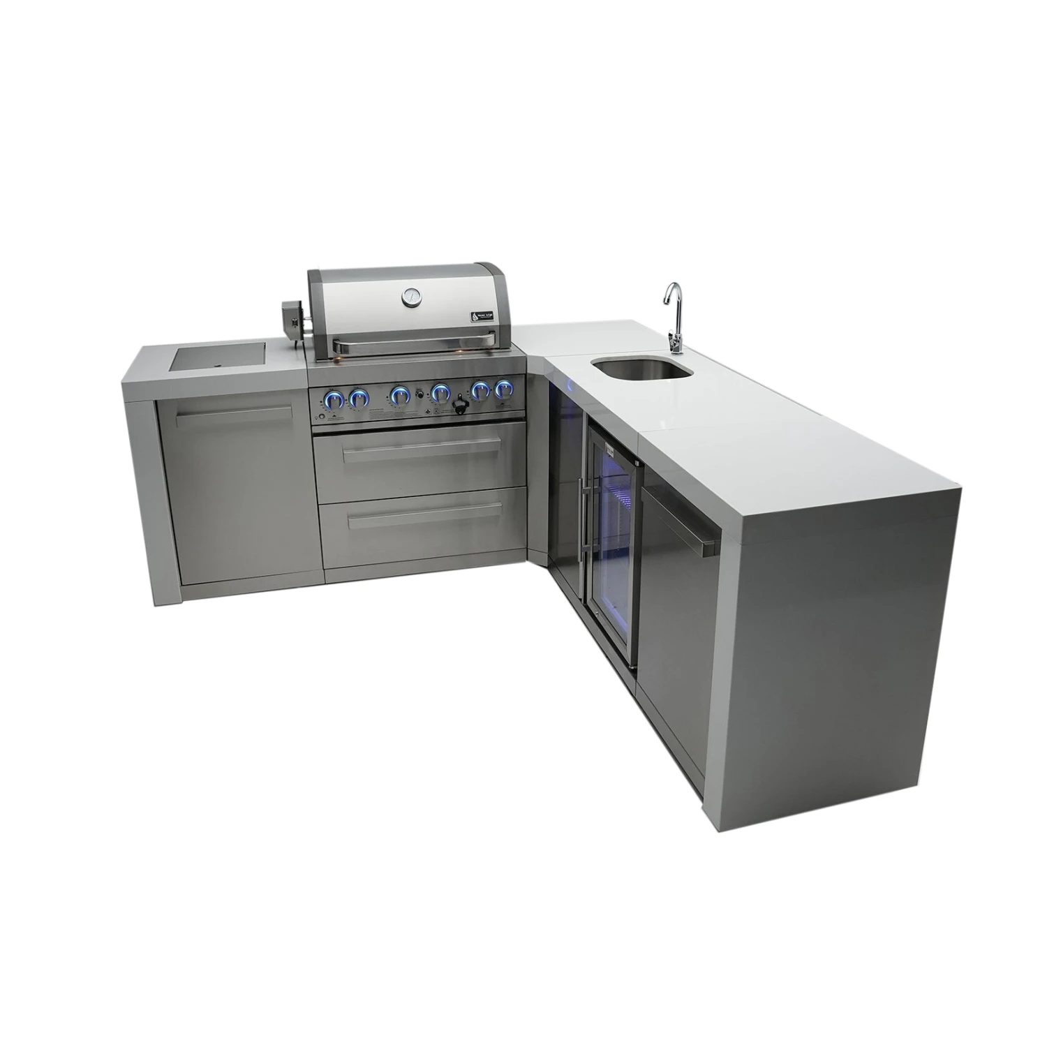 Mont Alpi 400 Deluxe BBQ Grill Island with 90 Degree Corner & Beverage Center - MAi400-D90BEV Mont Alpi 400 Deluxe BBQ Grill Island With 90 Degree Corner & Beverage Center - MAi400-D90BEV -Elite Patio Direct Shop mai400 d90bevfront