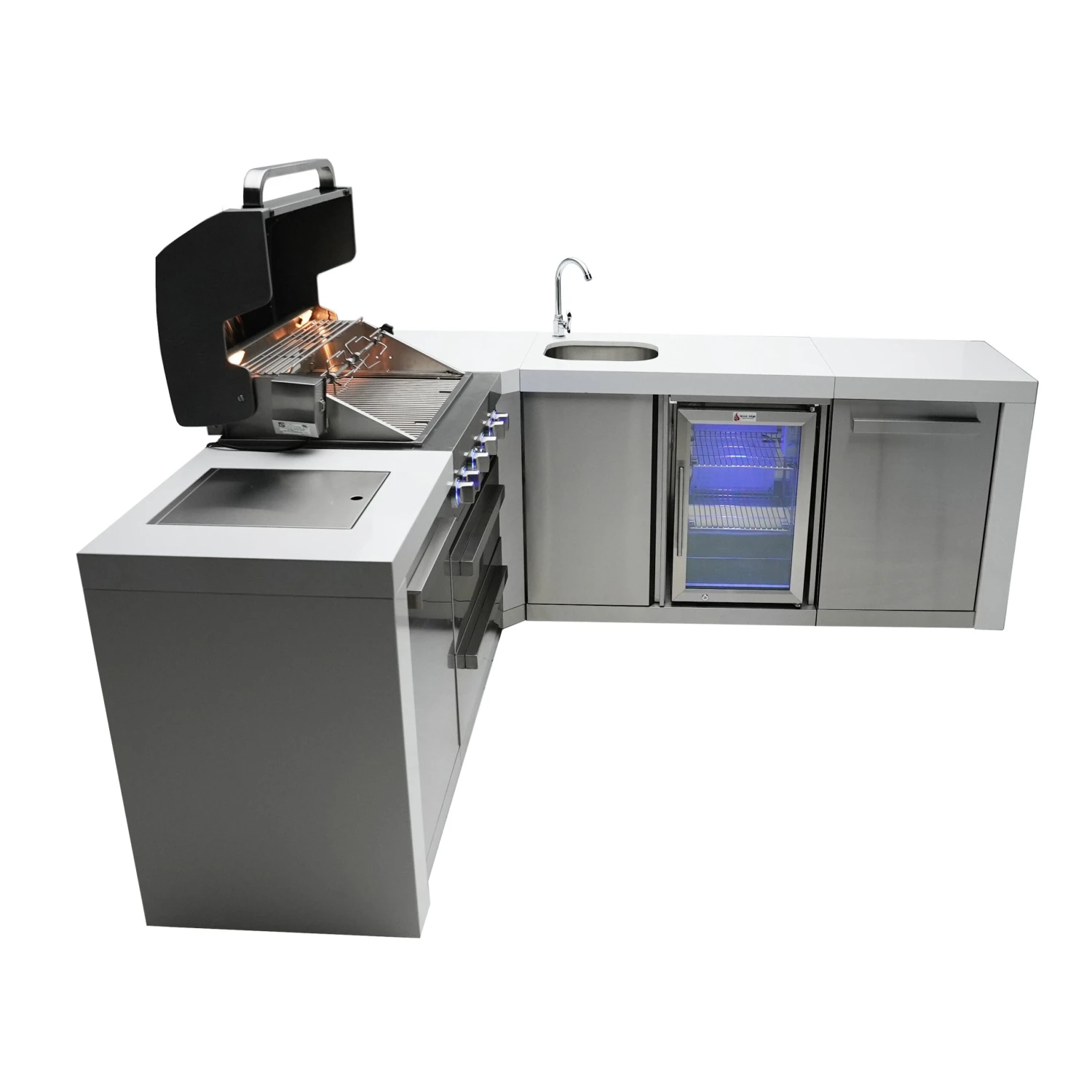 Mont Alpi 400 Deluxe BBQ Grill Island with 90 Degree Corner & Beverage Center - MAi400-D90BEV Mont Alpi 400 Deluxe BBQ Grill Island With 90 Degree Corner & Beverage Center - MAi400-D90BEV -Elite Patio Direct Shop mai400 d90bevsideopen scaled