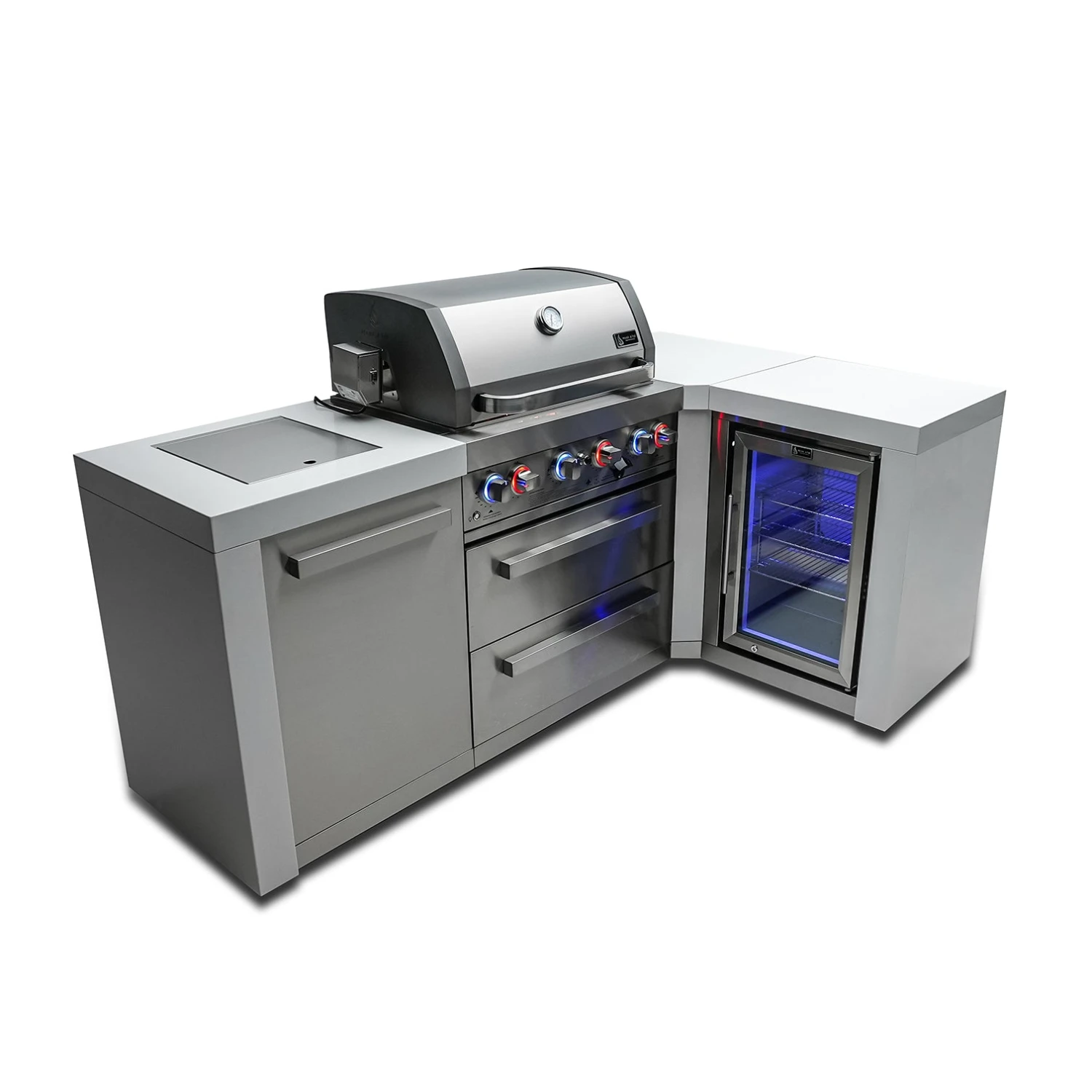 Mont Alpi 400 Deluxe BBQ Grill Island with 90 Degree Corner & Fridge Cabinet - MAi400-D90FC Mont Alpi 400 Deluxe BBQ Grill Island With 90 Degree Corner & Fridge Cabinet - MAi400-D90FC -Elite Patio Direct Shop mai400 d90fchero