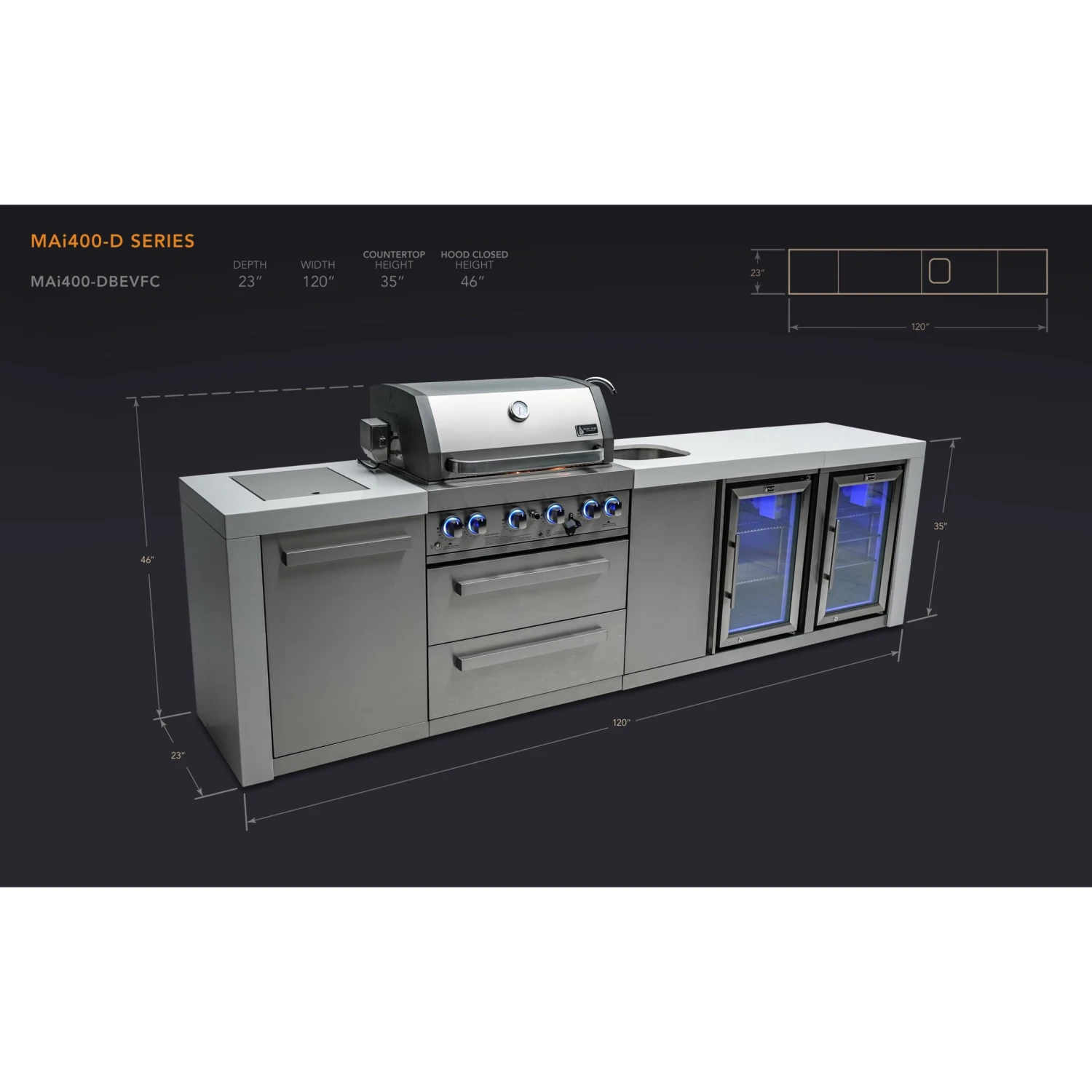 Mont Alpi 400 Deluxe BBQ Grill Island with Beverage Center & Fridge - MAi400-DBEVFC Mont Alpi 400 Deluxe BBQ Grill Island With Beverage Center & Fridge - MAi400-DBEVFC -Elite Patio Direct Shop mai400 dbevfcdimensions scaled