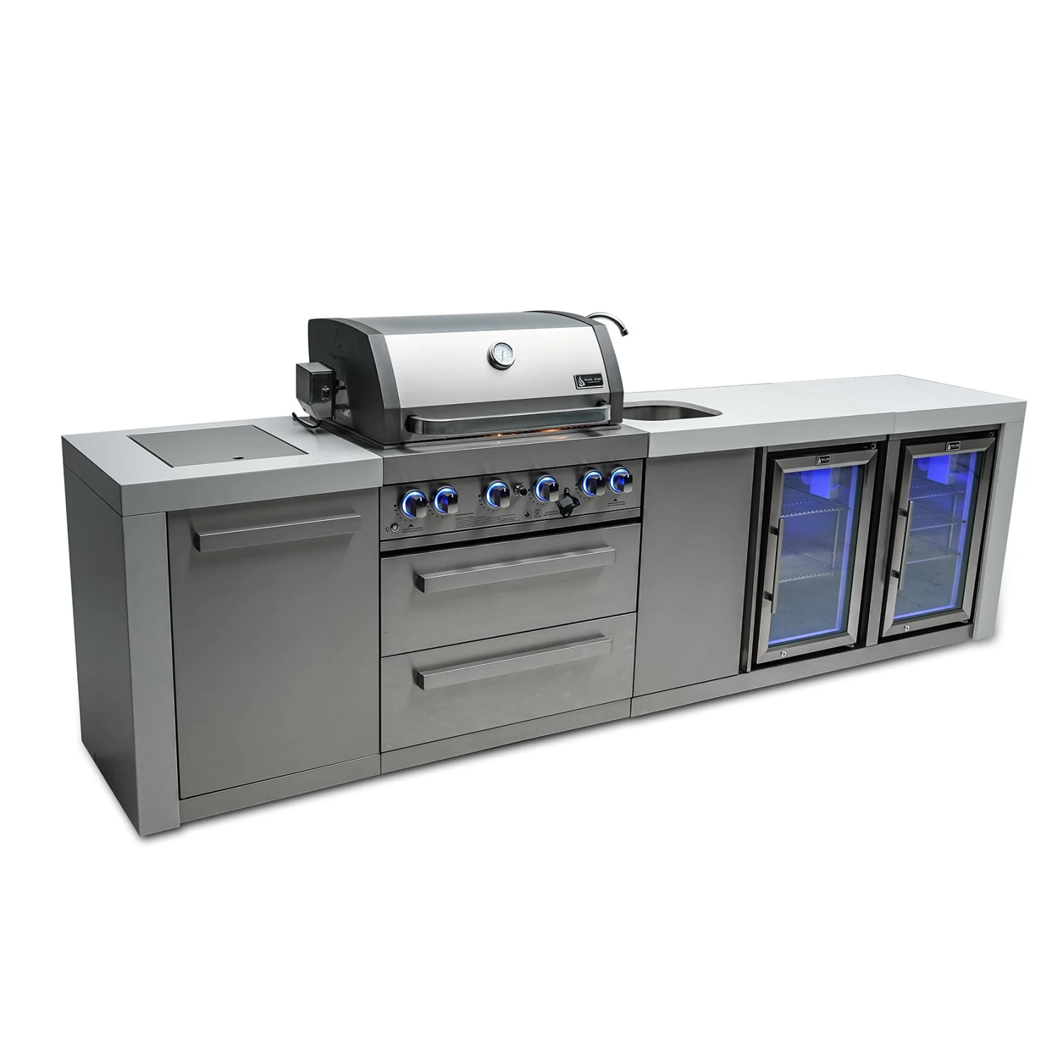 Mont Alpi 400 Deluxe BBQ Grill Island with Beverage Center & Fridge - MAi400-DBEVFC Mont Alpi 400 Deluxe BBQ Grill Island With Beverage Center & Fridge - MAi400-DBEVFC -Elite Patio Direct Shop mai400 dbevfcside