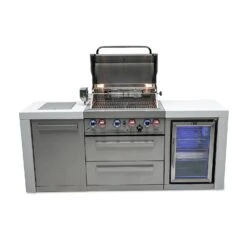 Mont Alpi 400 Deluxe BBQ Grill Island With Fridge Cabinet - MAi400-DFC -Elite Patio Direct Shop mai400 dfcfrontopen