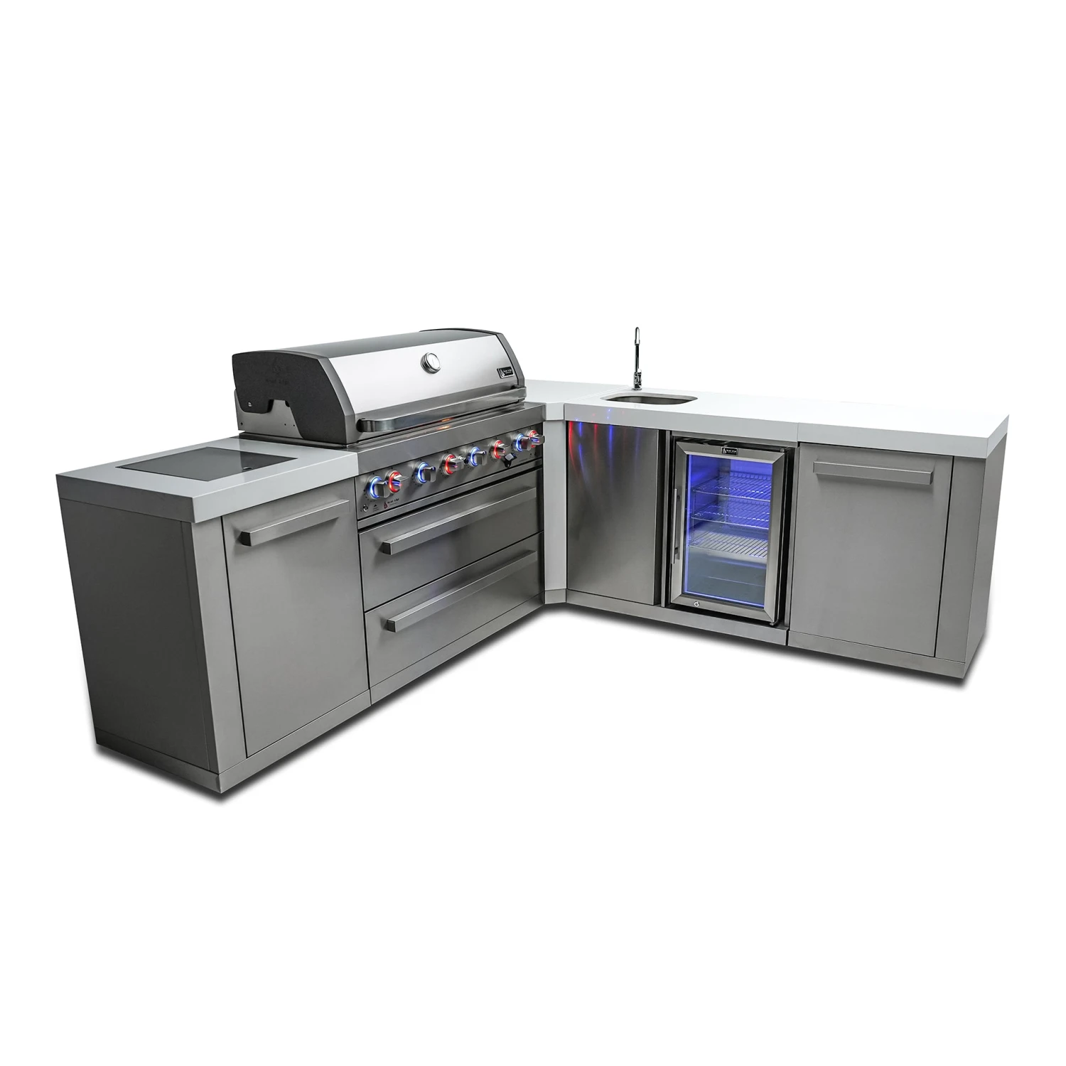 Mont Alpi 805 BBQ Grill Island with 90 Degree Corner & Beverage Center - MAi805-90BEV Mont Alpi 805 BBQ Grill Island With 90 Degree Corner & Beverage Center - MAi805-90BEV -Elite Patio Direct Shop mai805 90bevhero