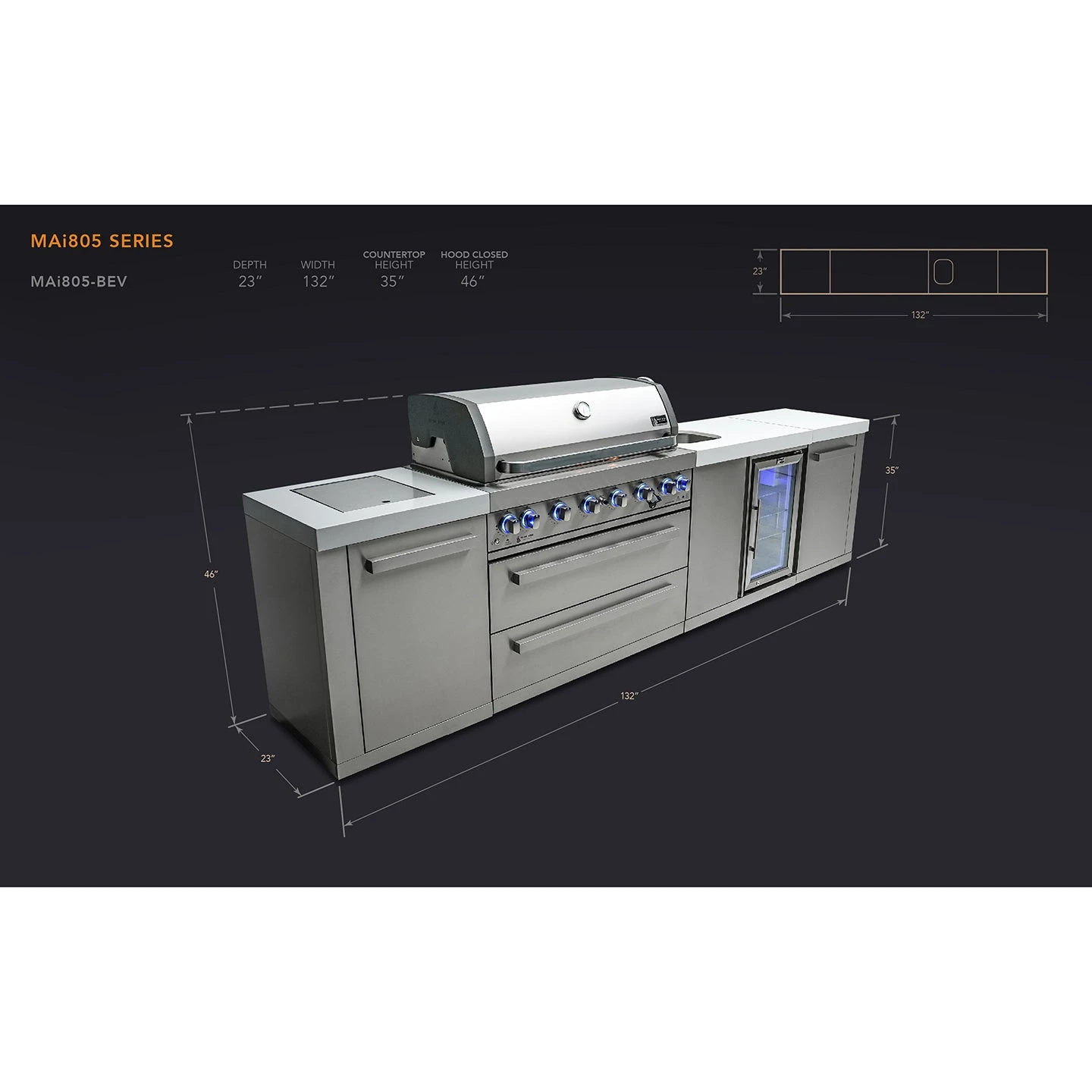 Mont Alpi 805 BBQ Grill Island with Beverage Center - MAi805-BEV Mont Alpi 805 BBQ Grill Island With Beverage Center - MAi805-BEV -Elite Patio Direct Shop mai805 bevdimensions