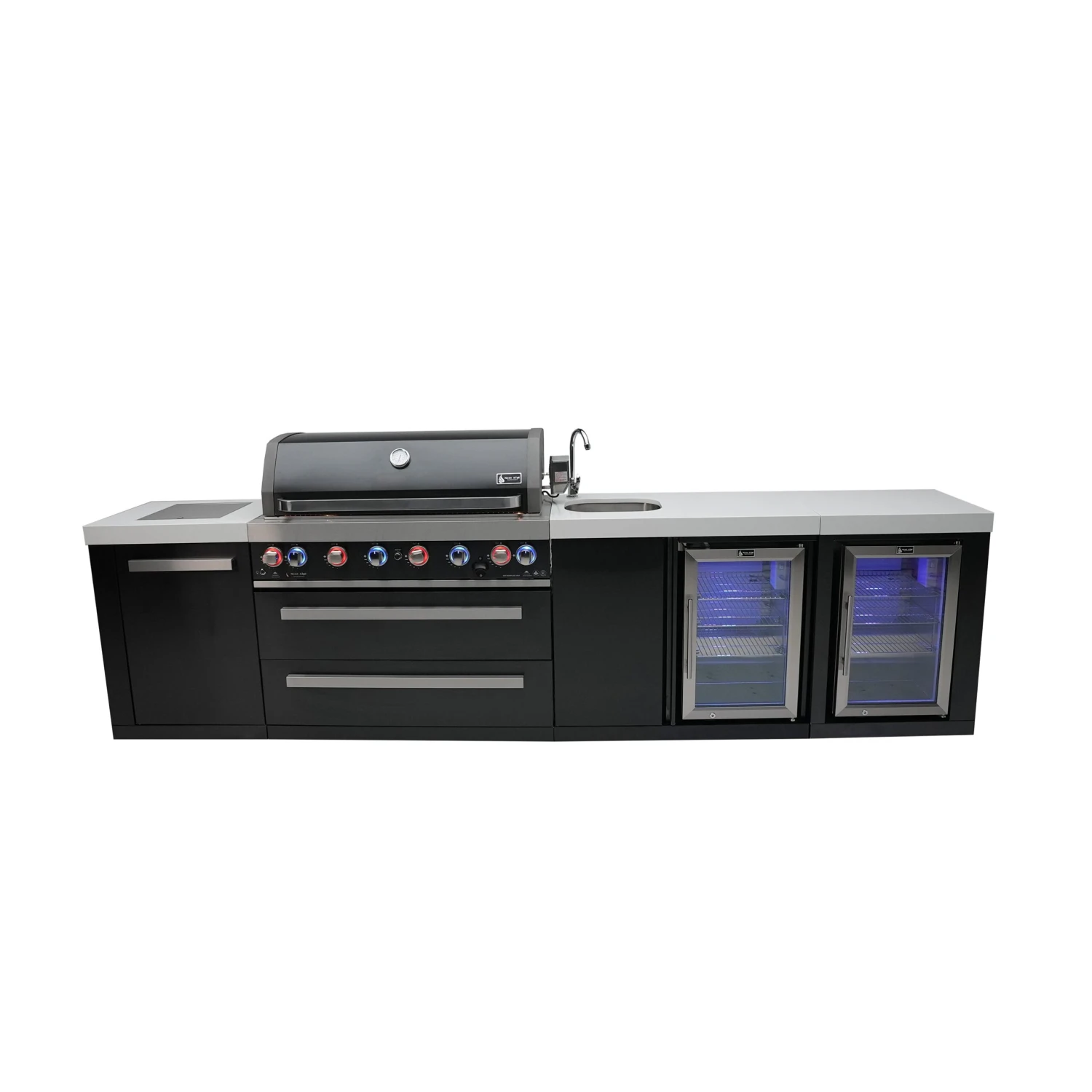 Mont Alpi 805 Black Stainless Steel BBQ Grill Island with Beverage Center & Fridge - MAi805-BSSBEVFC Mont Alpi 805 Black Stainless Steel BBQ Grill Island With Beverage Center & Fridge - MAi805-BSSBEVFC -Elite Patio Direct Shop mai805 bssbevhero scaled