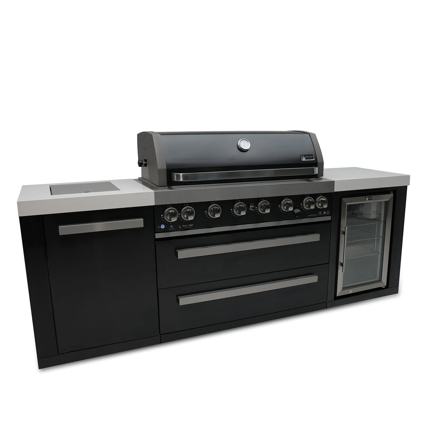 Mont Alpi 805 Black Stainless Steel BBQ Grill Island with Fridge Cabinet - MAi805-BSSFC Mont Alpi 805 Black Stainless Steel BBQ Grill Island With Fridge Cabinet - MAi805-BSSFC -Elite Patio Direct Shop mai805 bssfcmain