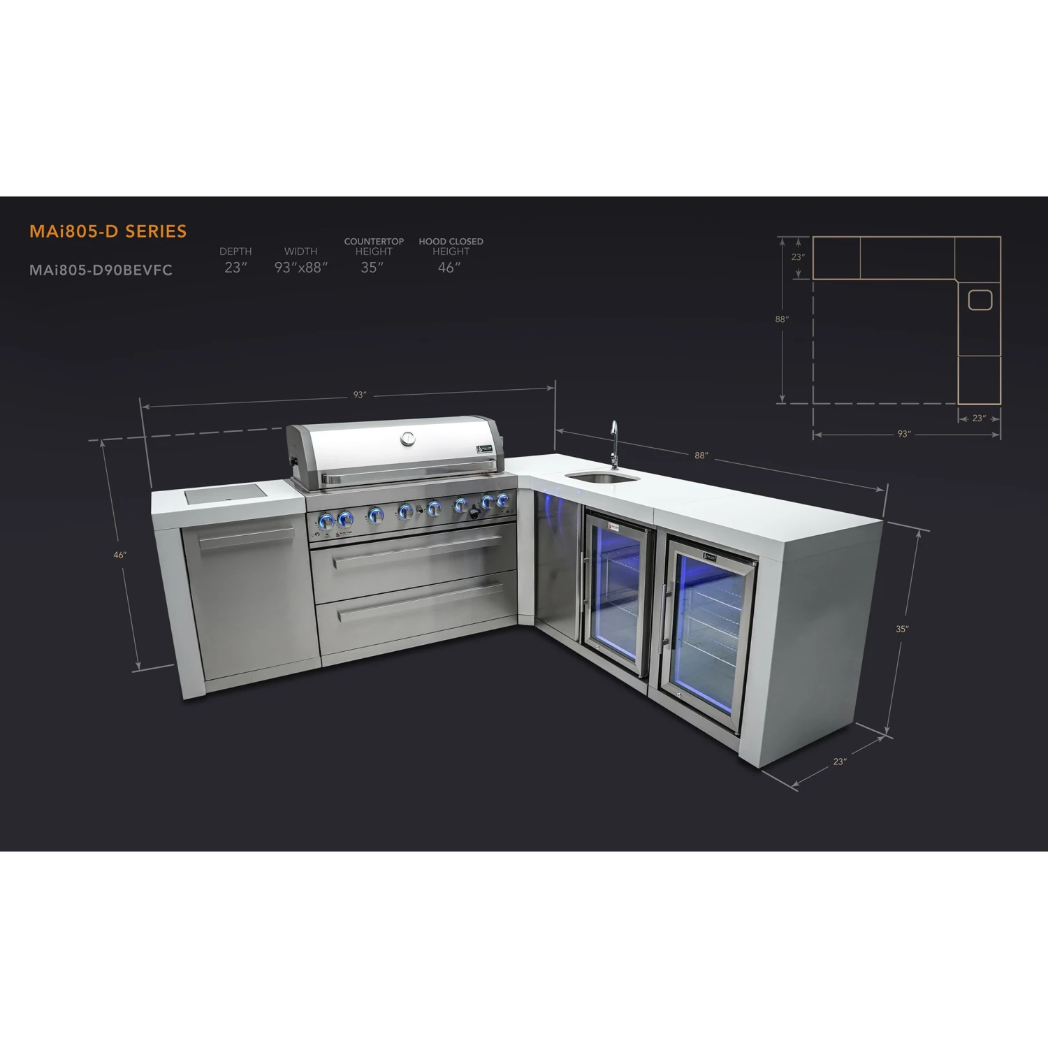 Mont Alpi 805 Deluxe BBQ Grill Island with 90 Degree Corner Beverage Center & Fridge - MAi805-D90BEVFC Mont Alpi 805 Deluxe BBQ Grill Island With 90 Degree Corner Beverage Center & Fridge - MAi805-D90BEVFC -Elite Patio Direct Shop mai805 d90bevfcdimensions