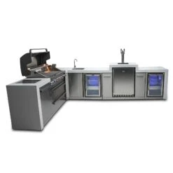 Mont Alpi 805 Deluxe BBQ Grill Island With 90 Degree Corner, Kegerator, Beverage Center & Fridge Cabinet - MAi805-D90KEGBEVFC -Elite Patio Direct Shop mai805 d90kegbevfcsideopen