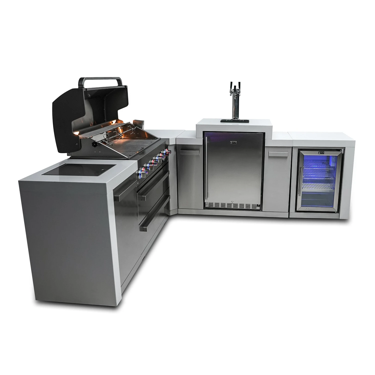 Mont Alpi 805 Deluxe BBQ Grill Island with 90 Degree Corner, Kegerator & Fridge Cabinet - MAi805-D90KEGFC Mont Alpi 805 Deluxe BBQ Grill Island With 90 Degree Corner, Kegerator & Fridge Cabinet - MAi805-D90KEGFC -Elite Patio Direct Shop mai805 d90kegfc