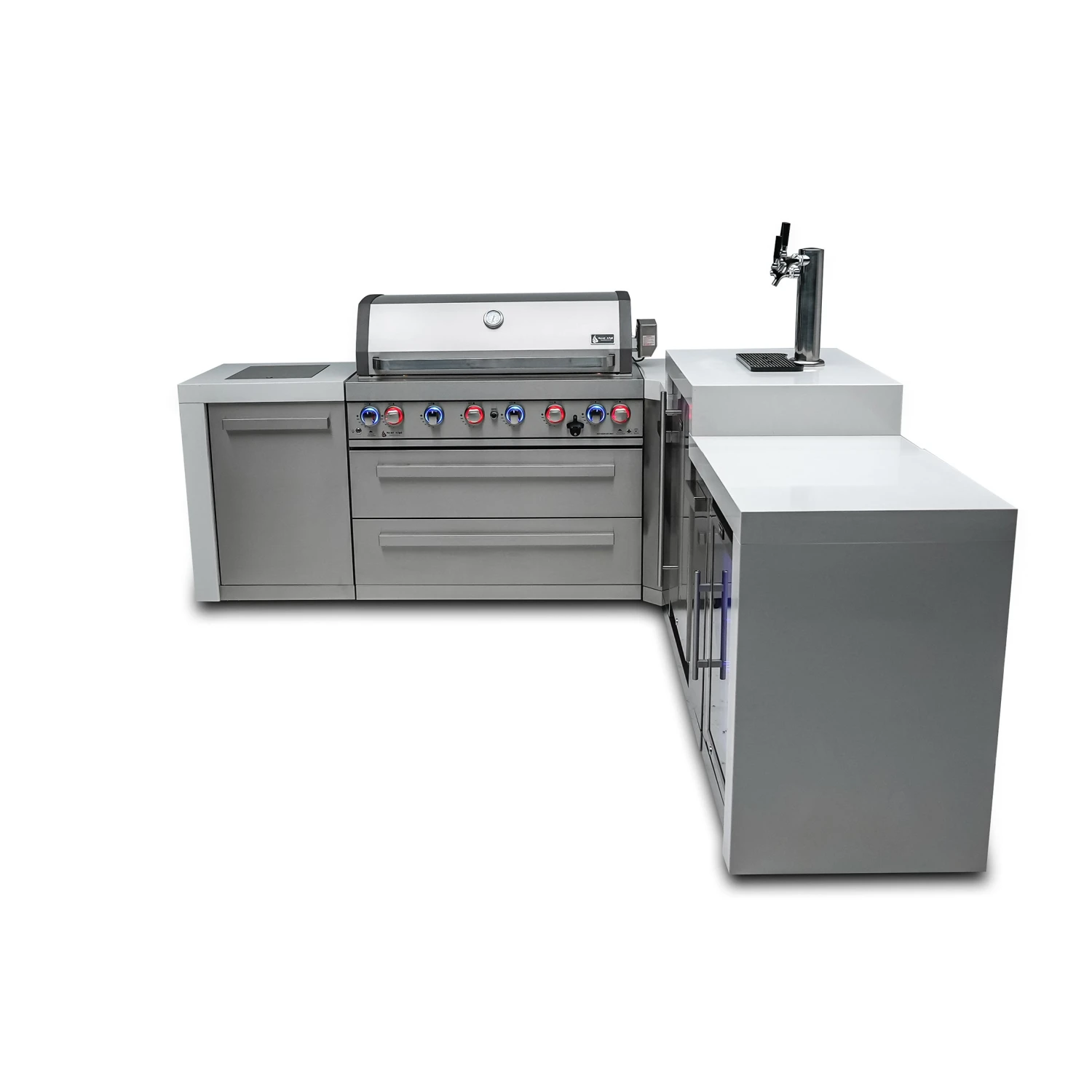 Mont Alpi 805 Deluxe BBQ Grill Island with 90 Degree Corner, Kegerator & Fridge Cabinet - MAi805-D90KEGFC Mont Alpi 805 Deluxe BBQ Grill Island With 90 Degree Corner, Kegerator & Fridge Cabinet - MAi805-D90KEGFC -Elite Patio Direct Shop mai805 d90kegfcfront2