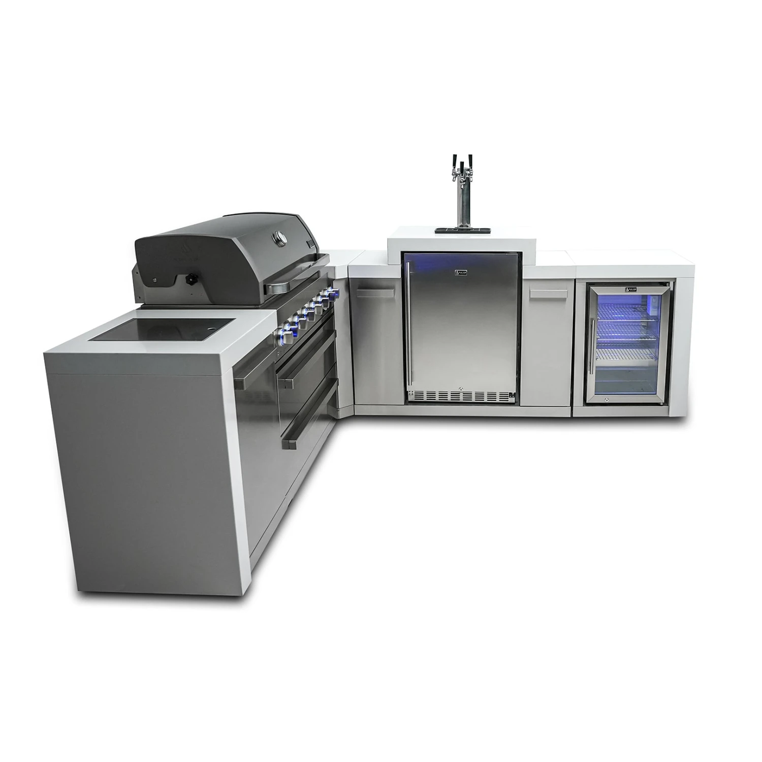 Mont Alpi 805 Deluxe BBQ Grill Island with 90 Degree Corner, Kegerator & Fridge Cabinet - MAi805-D90KEGFC Mont Alpi 805 Deluxe BBQ Grill Island With 90 Degree Corner, Kegerator & Fridge Cabinet - MAi805-D90KEGFC -Elite Patio Direct Shop mai805 d90kegfcside