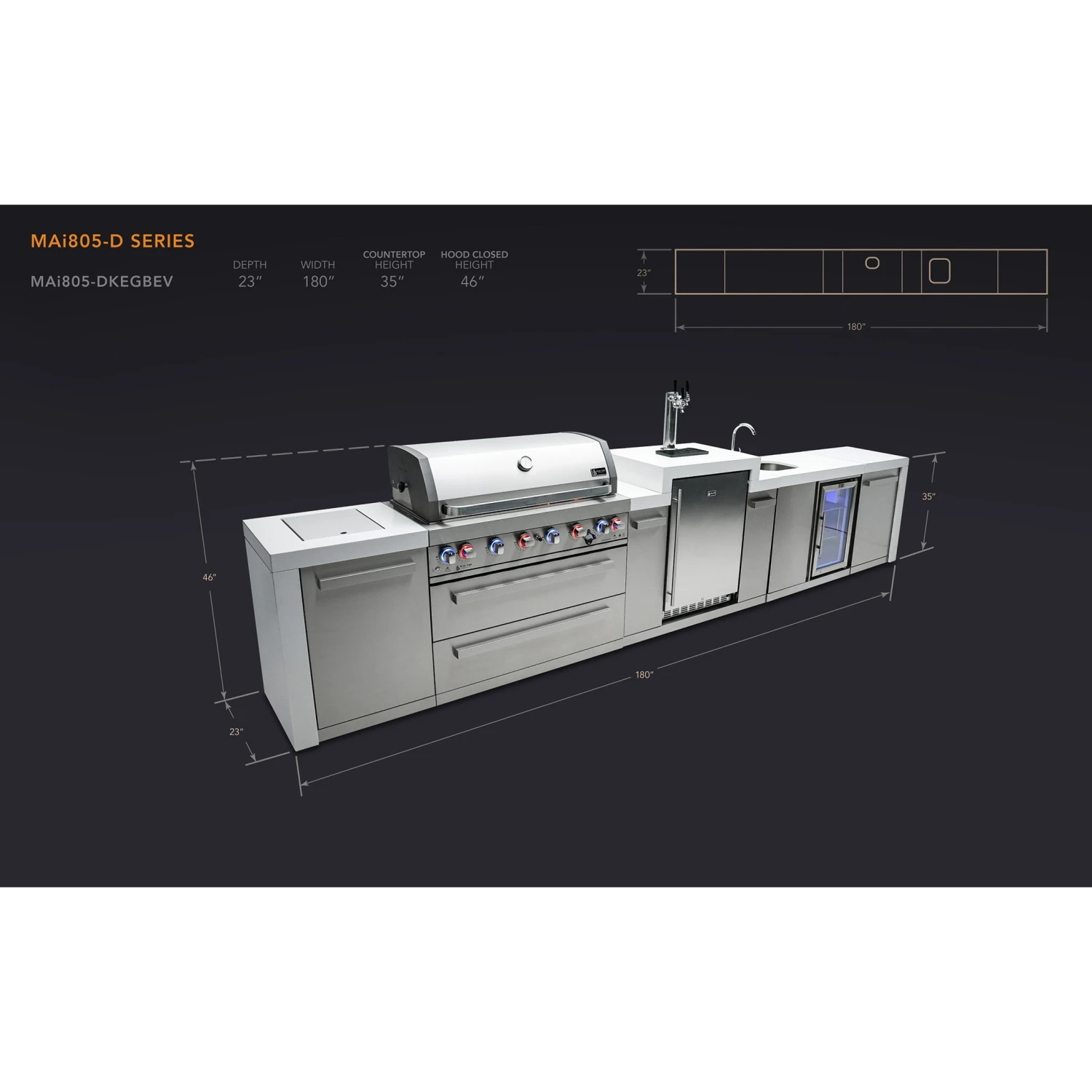 Mont Alpi 805 Deluxe BBQ Grill Island with Kegerator & Beverage Center - MAi805-DKEGBEV Mont Alpi 805 Deluxe BBQ Grill Island With Kegerator & Beverage Center - MAi805-DKEGBEV -Elite Patio Direct Shop mai805 dkegbevdimensions