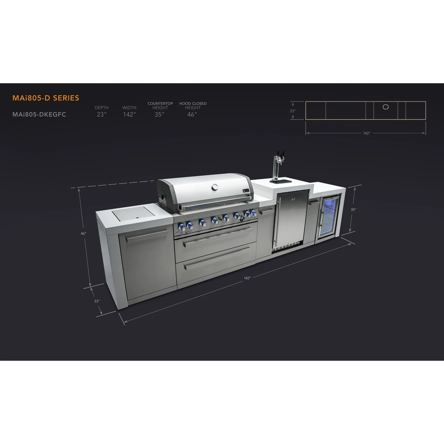 Mont Alpi 805 Deluxe BBQ Grill Island with Kegerator & Fridge Cabinet - MAI805-DKEGFC Mont Alpi 805 Deluxe BBQ Grill Island With Kegerator & Fridge Cabinet - MAI805-DKEGFC -Elite Patio Direct Shop mai805 dkegfcdimensions