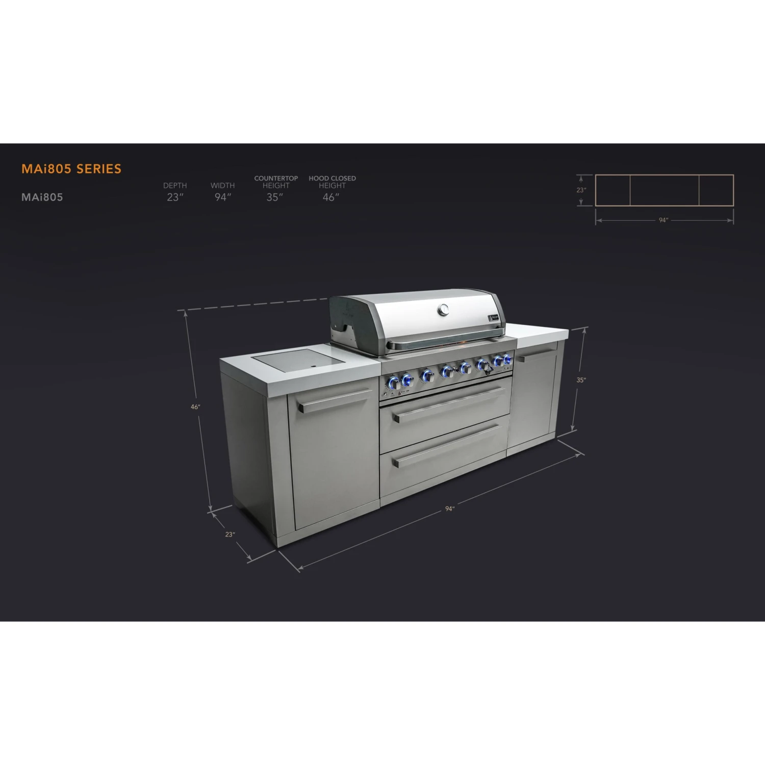 Mont Alpi 805 BBQ Grill Island - MAi805 Mont Alpi 805 BBQ Grill Island - MAi805 -Elite Patio Direct Shop mai805dimensions scaled