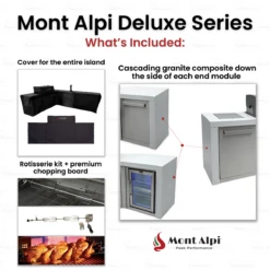 Mont Alpi 400 Deluxe BBQ Grill Island With 90 Degree Corner & Fridge Cabinet - MAi400-D90FC 2 Mont Alpi 400 Deluxe BBQ Grill Island With 90 Degree Corner & Fridge Cabinet - MAi400-D90FC -Elite Patio Direct Shop mont alpi deluxe whats included 1 5