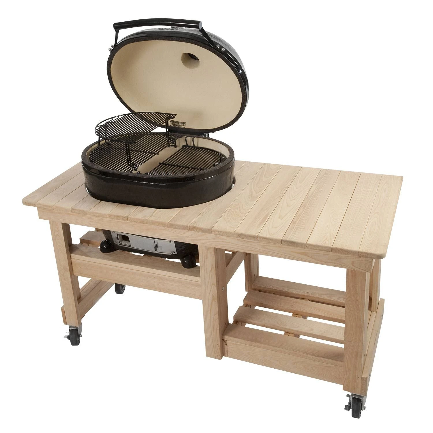 Primo Oval XL 400 Ceramic Kamado Grill on Table Primo Oval XL 400 Ceramic Kamado Grill On Table -Elite Patio Direct Shop oval xl 400 778 countertop table open