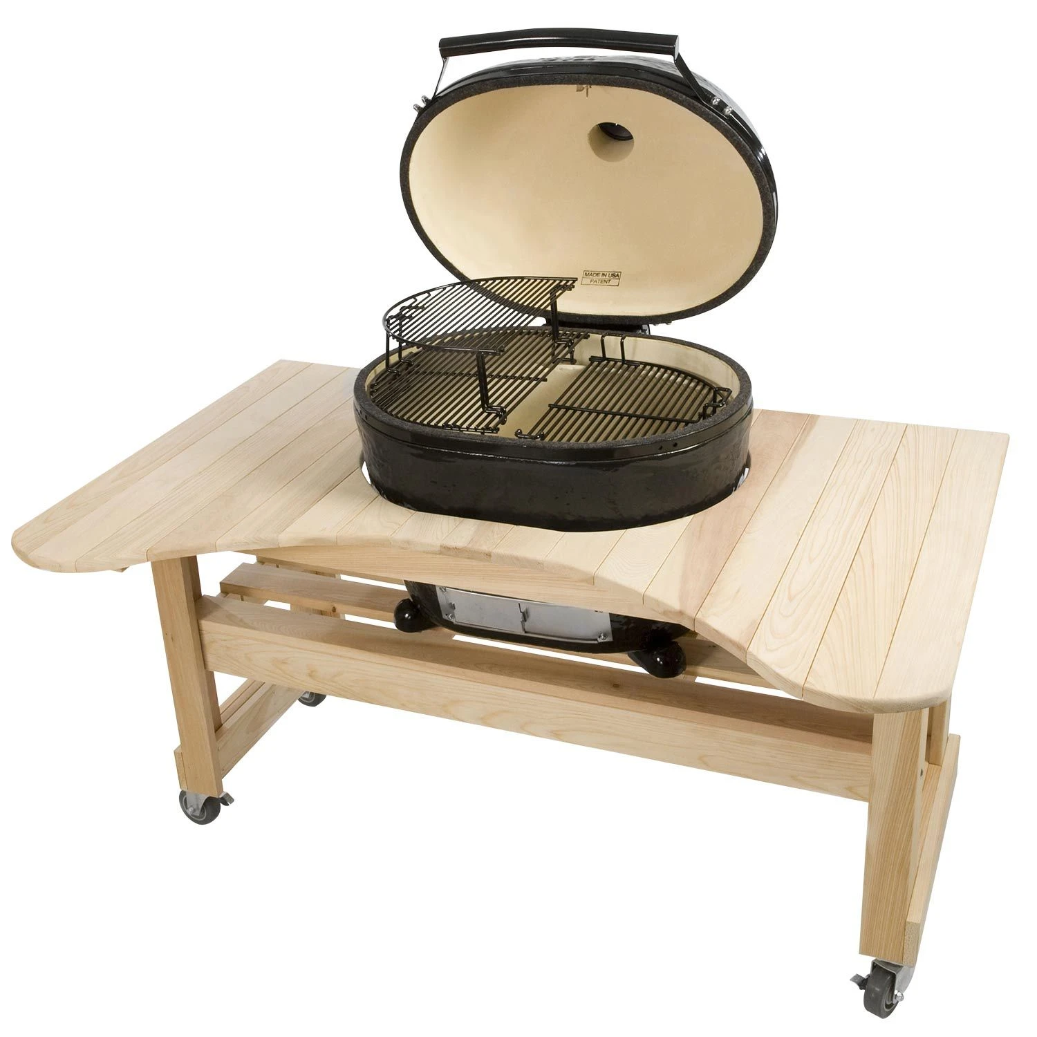 Primo Oval XL 400 Ceramic Kamado Grill on Table Primo Oval XL 400 Ceramic Kamado Grill On Table -Elite Patio Direct Shop oval xl 400 table open